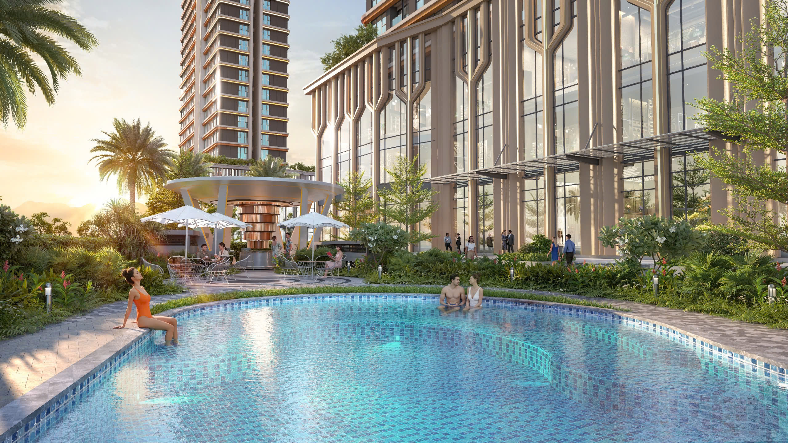 Bể bơi rộng 2000m2 tại Tòa Hudson Place dự án Capital Square