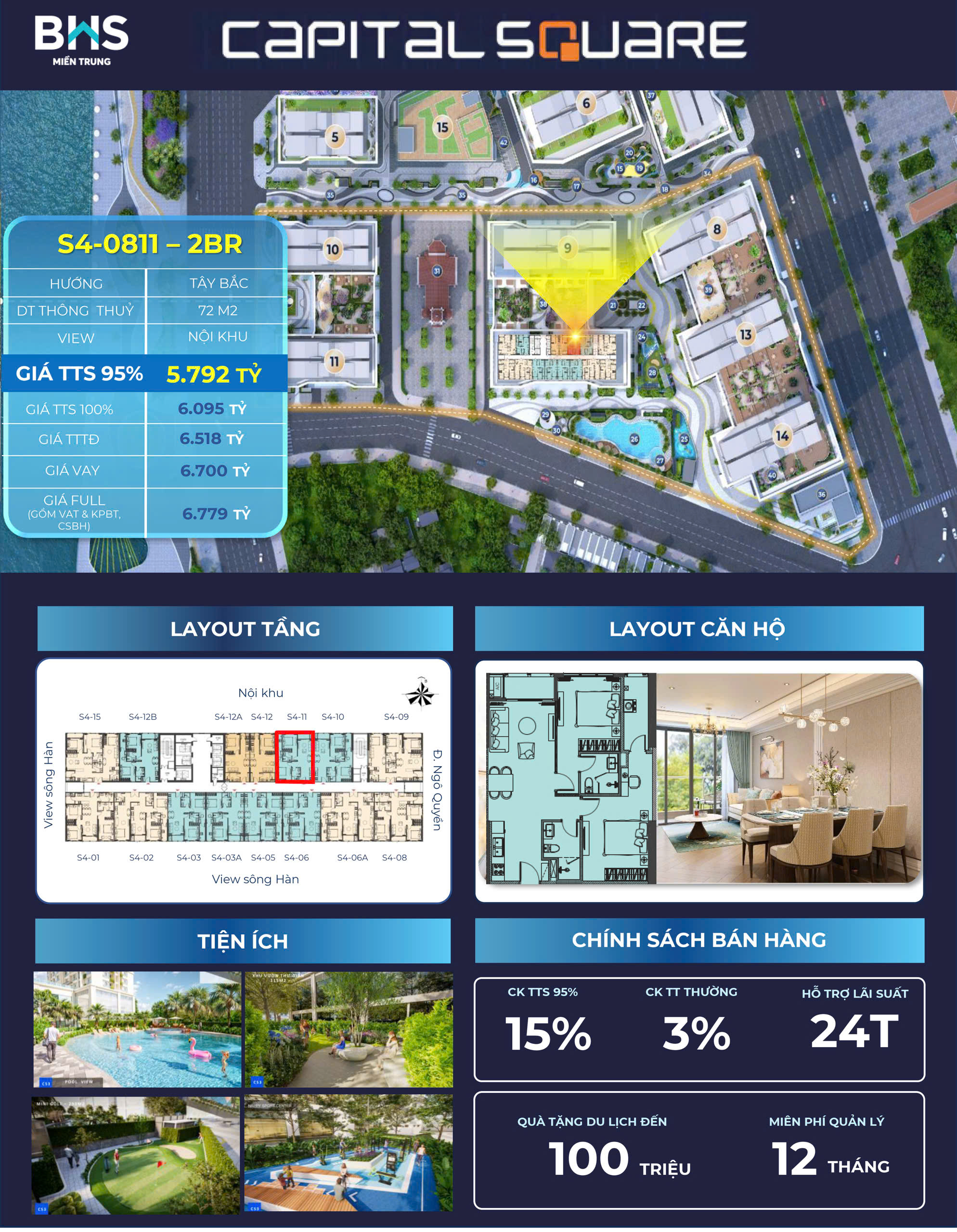 Phân tích tầm view thực tế Tòa Hudson Place dự án Capital Square